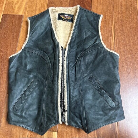 Harley-Davidson Jackets & Blazers - Harley Davidson Black Leather biker zip-up sherpa vest
